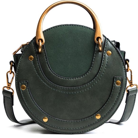 Crossbody Round Bag Small Leather Purse Crossbody Leather Bag - Dark Green - Picture 4 of 13